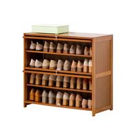 Multi-Tier Bamboo Shoe Cabinet with Flip Doors, Narrow Entryway Storage Rack, Vertical Free-Standing Unit for Hallway, Bedroom or Indoor Entry Organization (5 tier/70cm)