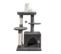 Multi-tier Cat Climbing Frame One-piece Sisal Rope Vertical Scratching Post Board Tree Small House Type Stable(Black)