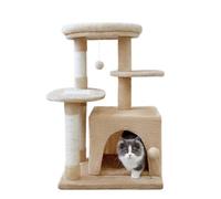Multi-tier Cat Climbing Frame One-piece Sisal Rope Vertical Scratching Post Board Tree Small House Type Stable(Yellow)