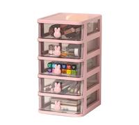 Multi Tier Desk Storage Box Plastic Storage Drawers Transparent Drawers Organizer with Bunny Handle for Storing Books and Pens (5 Tier(13.4x17x26cm))