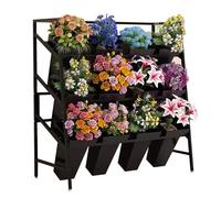 Multi-Tier Flower Display Stand with Durable Plastic Buckets 3/4/5 Layer Options Sturdy Iron Frame for Florists Gardeners and Plant Enthusiasts