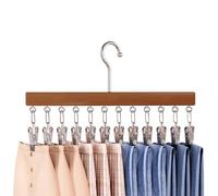 Multi Tier Hanger - Space Saving Hangers for Leggings and Jeans with Metal Clips | Premium Wood Material with Anti Slip Grip Function, Multi TierOrganiser for Skirts 170g