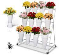 Multi Tier Metal Flower Display Cart with 12 Baskets Mobile 3 Tier Floral Stand on Wheels Perfect for Plants and Bouquets Ideal for Florists and Events Showcase