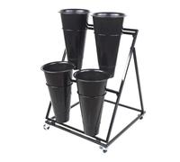 Multi-Tier Metal Flower Display Stand with Wheels - Movable 4-Layer Flower Bar Cart for Weddings, Events, Terrace Gardens & Bridal Showers - White Buckets Included
