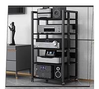 Multi-Tier Rolling Record Player Stand - 2-5 Tier Media Center Cabinet Audio/Video Shelf Amplifier Rack & CD Storage for HiFi Stereo - Stylish Black