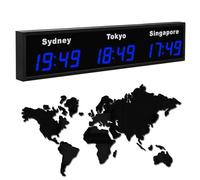 Multi Time Zone Digital LED World Clock, HD Display Wall Mounted, Customizable Cities Indoor Electronic for Hotels Offices Businesses