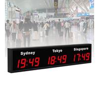 Multi Time Zone LED Digital Wall Clock with World Map Display for Office, Home, and School Use