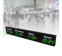 Multi Time Zone LED Digital Wall Clock with World Map Display for Office, Home, and School Use