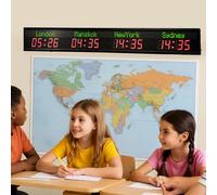 Multi-Time Zone Wall Clock with 3 Custom Cities, Plug-and-Play LED, Adjustable Brightness for Office Home, Easy Setup via Phone or Computer