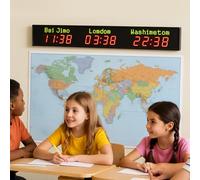 Multi-Time Zone Wall Clock with 3 Custom Cities, Plug-and-Play LED, Adjustable Brightness for Office Home, Easy Setup via Phone or Computer