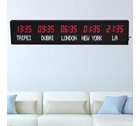 Multi Time Zone World Clock, 5 Cities LED Wall Clock for Hotel Airport, Red Green Display
