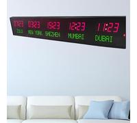 Multi Time Zone World Clock, 5 Cities LED Wall Clock for Hotel Airport, Red Green Display