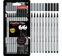 STABILO Creative Tips - Multi-Tip Pen Set - ARTY - Pack of 10 - Black and Light Grey