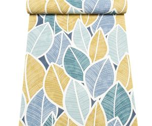 Multi Tropical Leaf Wallpaper Blue Navy Ochre Teal Floral Textured Vinyl Feature