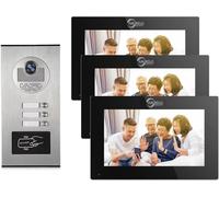 Multi-Unit Home Apartment Visual Intercom Doorbell System,7 Inch Monitor Wired Video Doorbell Door Phone Kits,IR Camera,Motion Detection, Swipe Card, Monitor, Tuya APP (1 doorbell +3 Monitor)