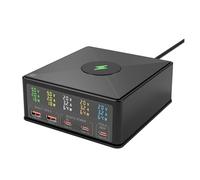 Multi Usb Charger, 160W GaN USB C Desktop Charger with LED Display, 6-in-1 Wireless Charger PD 65W QC3.0 Fast Charging Station Power Adapter Safe Charging