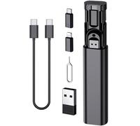 Multi USB Charging Adapter Cable Kit, USB C to Ligh-ting Adapter Box, Conversion Set USB A Type C Lightn-ing Micro Adapter Kit,60W Charging and Data Transfer Cable Kit Sim Tray Eject Tool Slots