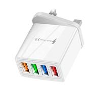 Multi USB Plug Charger UK, 4-Port USB Fast Charger Power Adapter, QC 3.0 3.1A Usb Wall Plug with Smart IC Quick Charging, Travel Adapter for iPhone 16/15/14/13/12/11 Pro Max Plus XS XR, Samsung, iPad