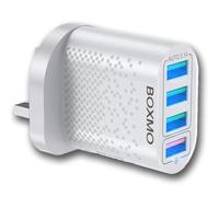 Multi USB UK Mains Boxmo Plug Wall Adaptor 4 Port 30W Fast Charging Compatible/Replacement For a Apple iPhone 15 14 13 12 11 10 Pro Max XS XR X iPad,Samsung 20 21 22 23 Tablet