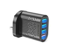 Multi USB UK Mains Boxmo Plug Wall Adaptor 4 Port 30W Fast Charging Compatible/Replacement For A Apple iPhone 15 14 13 12 11 10 Pro Max XS XR X iPad,Samsung 20 21 22 23 (Black)