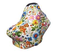 Multi-Use Baby Nursing Cover Colorful Flowers Botanical Design Art Nursing Car Seat Cover for Babies, Soft Breathable Newborn Breastfeeding Essentials for Mom