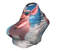 Multi-Use Baby Nursing Cover Cute Flying Piggy with Sunglasses to The Sky Nursing Car Seat Cover for Babies, Soft Breathable Newborn Breastfeeding Essentials for Mom