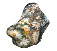 Multi-Use Baby Nursing Cover Farmhouse White Daisy Nature Botanical Plant Wooden Board Nursing Car Seat Cover for Babies, Soft Breathable Newborn Breastfeeding Essentials for Mom
