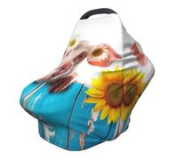Multi-Use Baby Nursing Cover Funny Pig On The Wooden Board Rustic Sunflower Farmhouse Nursing Car Seat Cover for Babies, Soft Breathable Newborn Breastfeeding Essentials for Mom