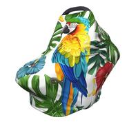 Multi-Use Baby Nursing Cover Tropical Bird Parrot Jungle Botanical Plant Hibiscus Palm Nursing Car Seat Cover for Babies, Soft Breathable Newborn Breastfeeding Essentials for Mom