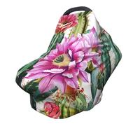 Multi-Use Baby Nursing Cover Watercolor Tropical Cactus Plants Floral Cartoon Like Print Nursing Car Seat Cover for Babies, Soft Breathable Newborn Breastfeeding Essentials for Mom