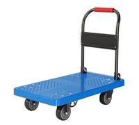Multi-Use Folding Cart with Thick Platform & 5-Inch Quiet Rubber Wheels - Versatile Transport Trolley for Easy li (Blue)