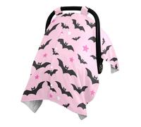 Multi Use Infant Car Seat Cover with Adjustable Magic Strap for | Breathable Minky Baby Blanket Stroller Carrier Travel Spooky Black Bats