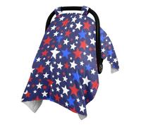 Multi Use Infant Car Seat Cover with Adjustable Magic Strap for | Minky Dot Reverse Side Baby Car Seat Canopy Stroller Carrier Travel Patriotic White Teal Sta