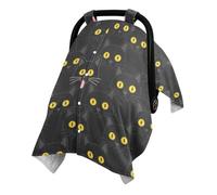 Multi Use Infant Car Seat Cover with Adjustable Magic Strap for | Minky Dot Reverse Side Newborns Travel Cover Diaper Changing Station Black Cats with Yellow Eyes
