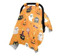 Multi Use Infant Car Seat Cover with Adjustable Magic Strap for | Minky Dot Reverse Side Newborns Travel Cover Nursing Privacy Use Pumpkin Cat Broom