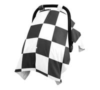 Multi Use Infant Car Seat Cover with Adjustable Magic Strap for | Washed Cotton Outer Surface Minky Baby Blanket Nursing Privacy Use Black White Checkerboard