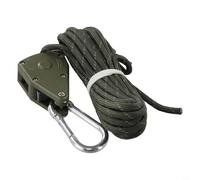 Multi Use Lanyard with Integrated Pulley and Carabiner for Setting Up Outdoor Shelters Securing Gear and Adjusting Rope Tension (Army green 4 m)