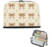 Multi Use Magnetic Stand Pencil Case, Large Nylon Pouch for Kids Adults | Multi Pocket Multi Use Camouflage Bow Star Seamless Pattern Vintage Green Brown Military Bow Design for Modern & Boho Home
