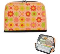 Multi Use Magnetic Stand Pencil Case, Large Nylon Pouch for Kids Adults | Multi Pocket Multi Use Flowery 60s 70s Aesthetic