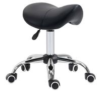 Multi-use PU Leather Saddle Stool w/ Adjustable Height, Padded Seat & 5 Wheels -