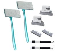 Multi Use Window Screen & Track Cleaner Kit 8Pack with Hard Brushes and Long Detachable Handle for Reaching High and Narrow Spaces on Windows, Sofas, and Carpets