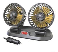 Multi-voltage Car Fan With Dual Head Design For 5v 12v 24v Vehicles Adjustable Two Usb Powered Cooler For Dashboard Ventilation In Yellow And Black Color(12V)