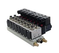 Multi-Way Combination 4V210-08 Manifold Stations DC12V 24V AC220V with Fittings 5 Port 2 Position Solenoid Valves(10 Stations)