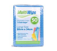 Multi Wipe 50 Large Blue J Cloth Style Cleaning Cloths. | 50cm x 34cm | Super Absorbent | Ideal Ceaning Cloth For Kitchens and Bathrooms | Also In Packs of 100, 200 and 500