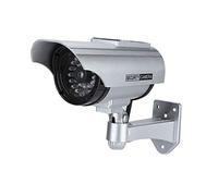 Multi-Wits Solar Powered Fake Camera Outdoor CCTV Surveillance Security Camera, Dummy Security Camera with Red LED Record Light, Adjustable Pivot Design for Home Business Driveway (Silver)
