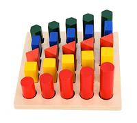 Multi-Wits Wooden Classification Toy Sensory Teaching Aids, Wooden Geometric Shapes Toys, Stacking Game Sorting Toy with 25 Geometric Blocks, Educational Puzzle Shape Sorter for Ki