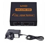 Multibao 2 Way HDMI Splitter, Aluminum Powered HDMI Switch Ver 1.4 HDCP Bypass, Supports 4K@30Hz 1080P 3D for PS3 PS4 Xbox HDTV with UK Power Plug