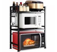 Multibao Expandable Microwave Rack Shelf, 3 Tier oven Rack Stand Storage Holder Kitchen Corner Shelf Desktop Printer Shelf Rack, Bakers Rack (Black)