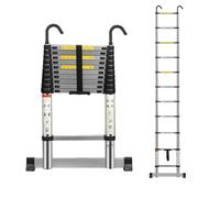 Multibao Telescopic Ladder 3.2M 10.5FT Aluminium Extension Loft Ladder with Stabilizer Bar and Detachable Hooks, Multi Purpose Extendable Portable Folding Ladders, EN131 (3.2M/10.5FT)