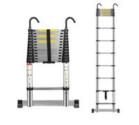 Multibao Telescopic Ladder 3.8M 12.5FT Aluminium Extension Loft Ladder with Stabilizer Bar and Detachable Hooks, Multi Purpose Extendable Portable Folding Ladders, EN131 (3.8M/12.5FT)